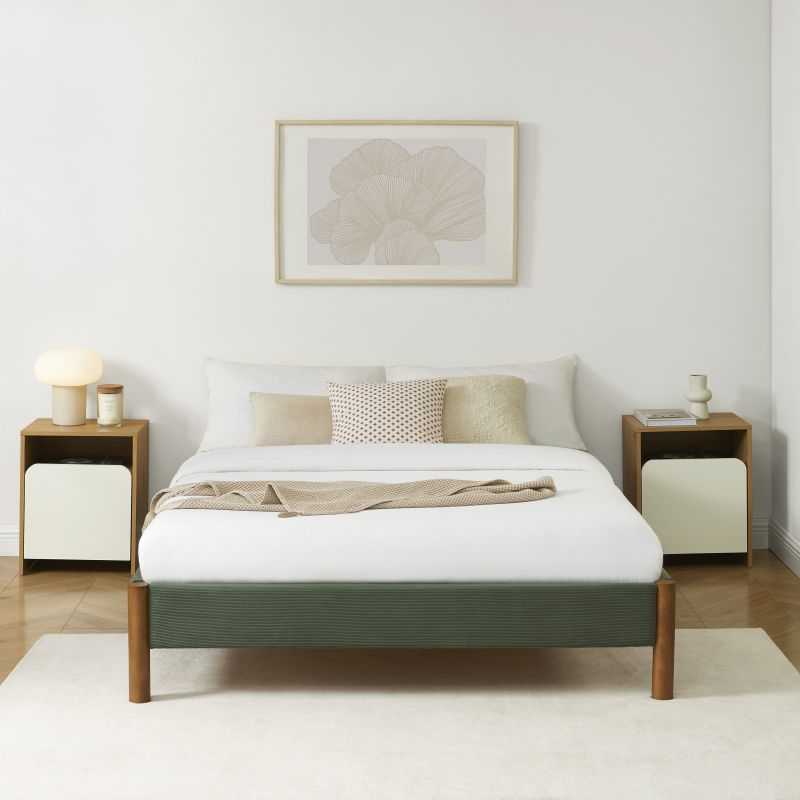 Lit BOWI tissu kaki 140190 sommier inclus