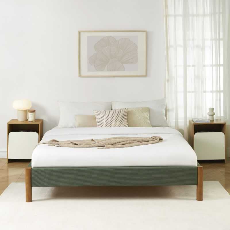 Lit BOWI tissu kaki 160200 sommier inclus