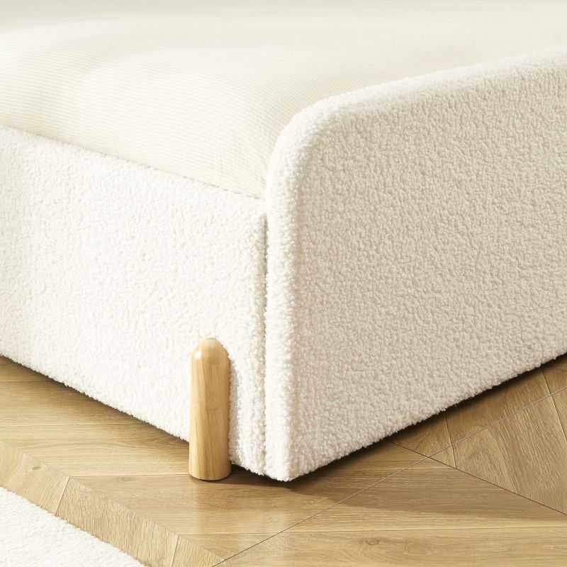 Lit enfant NUI tissu bouclette beige 90x190 sommier inclus