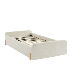 Lit enfant NUI tissu bouclette beige 90x190 sommier inclus