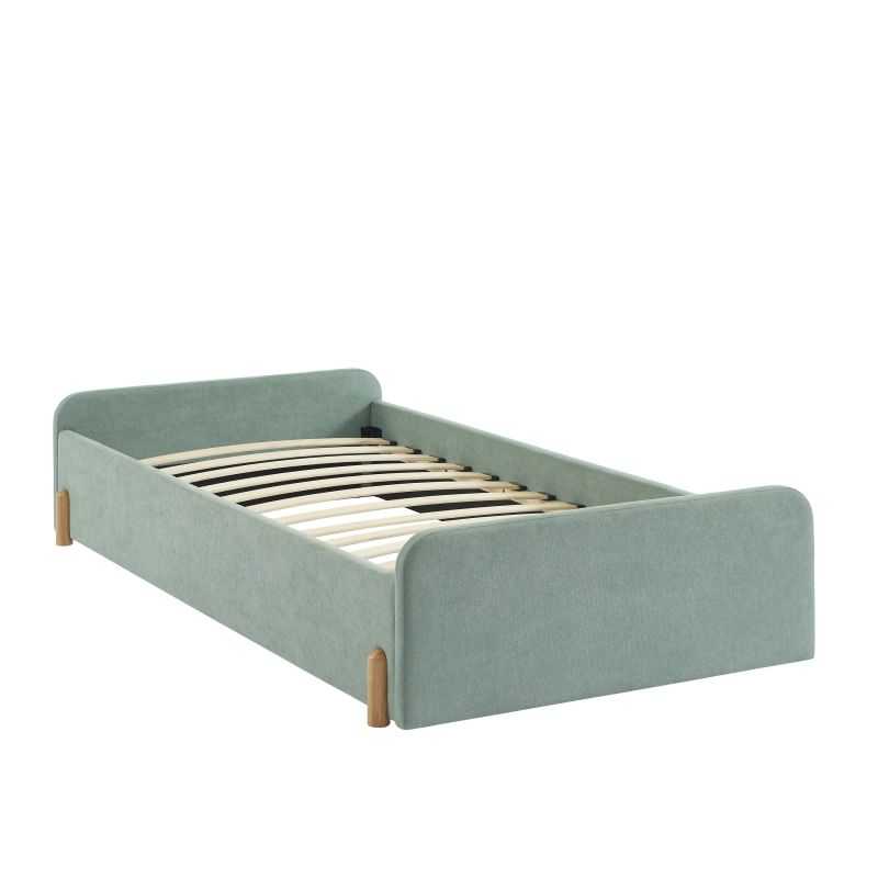 Lit enfant NUI tissu vert 90x190 sommier inclus