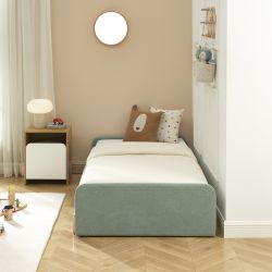 Lit enfant NUI tissu vert 90x190 sommier inclus