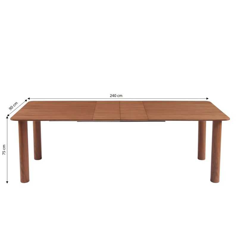 Table à manger extensible PILAR rectangulaire placage noyer 180-240cm