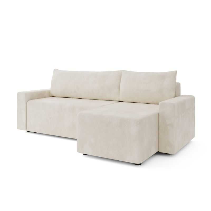 Canapé d'angle TEO convertible velours beige 4 places