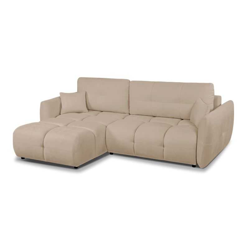 Canapé d'angle convertible et réversible COMO 4 places tissu chenille grège