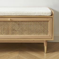 Banc à chaussures LEON placage chêne et cannage rotin 100cm