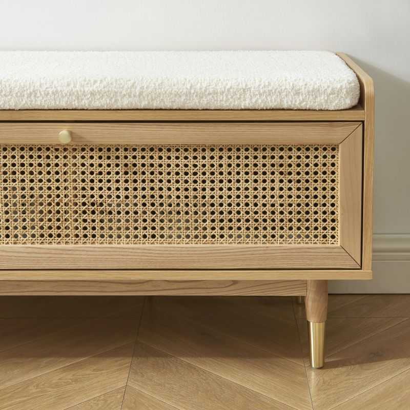 Banc à chaussures LEON placage chêne et cannage rotin 100cm