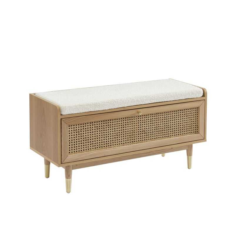 Banc à chaussures LEON placage chêne et cannage rotin 100cm