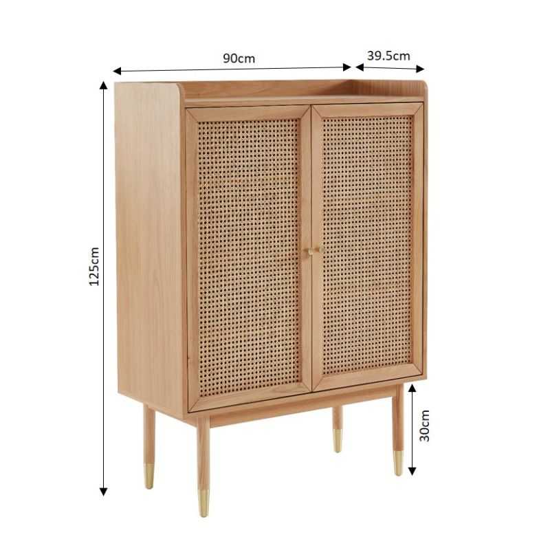 Buffet haut LEON placage chêne et cannage rotin 90cm