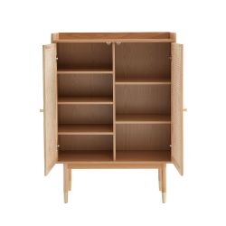 Buffet haut LEON placage chêne et cannage rotin 90cm