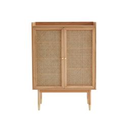 Buffet haut LEON placage chêne et cannage rotin 90cm