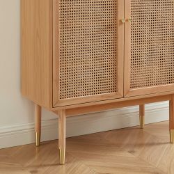 Buffet haut LEON placage chêne et cannage rotin 90cm