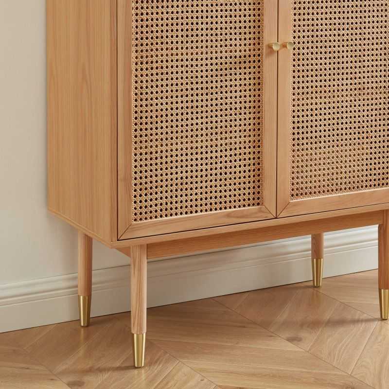 Buffet haut LEON placage chêne et cannage rotin 90cm