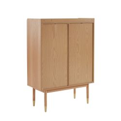 Buffet haut LEON placage chêne et cannage rotin 90cm