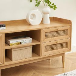 Meuble TV LEON placage chêne et cannage rotin 180cm