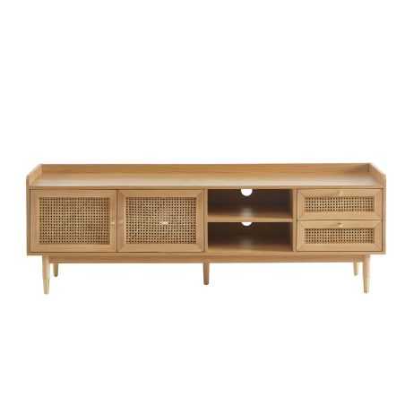 Meuble TV LEON placage chêne et cannage rotin 180cm