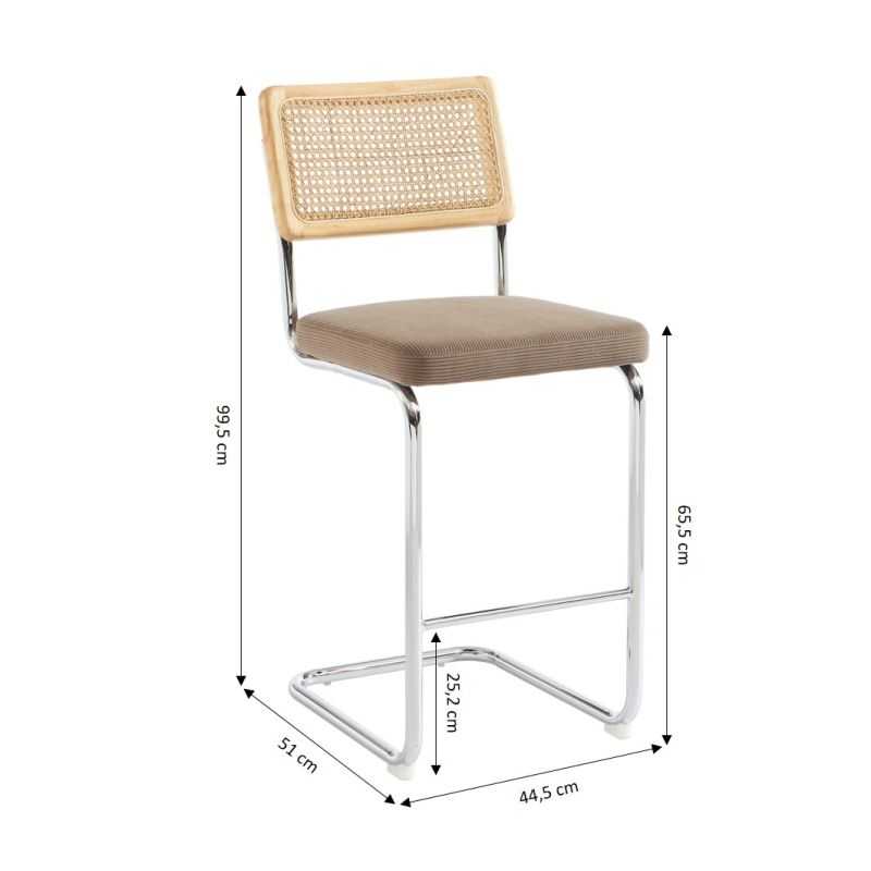 Lot de 2 Tabourets ELLA cannage velours côtelé grège