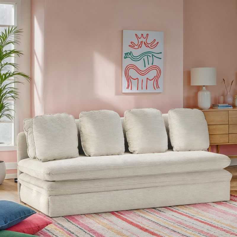 Banquette convertible NOMA 3 places velours côtelé écru