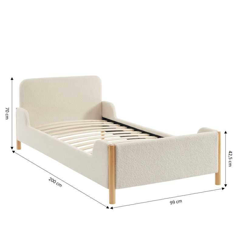 Lit enfant ARI tissu bouclette beige 90x190 sommier inclus