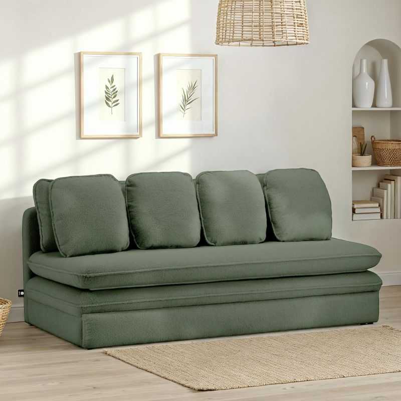 Banquette convertible NOMA 3 places tissu bouclette vert kaki