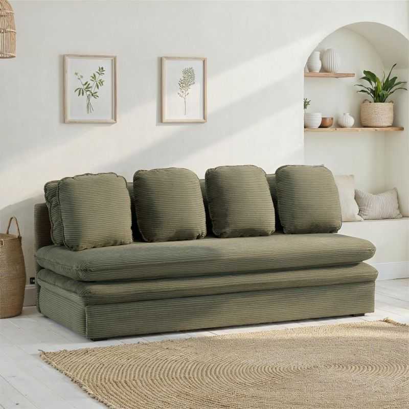 Banquette convertible NOMA 3 places velours côtelé vert