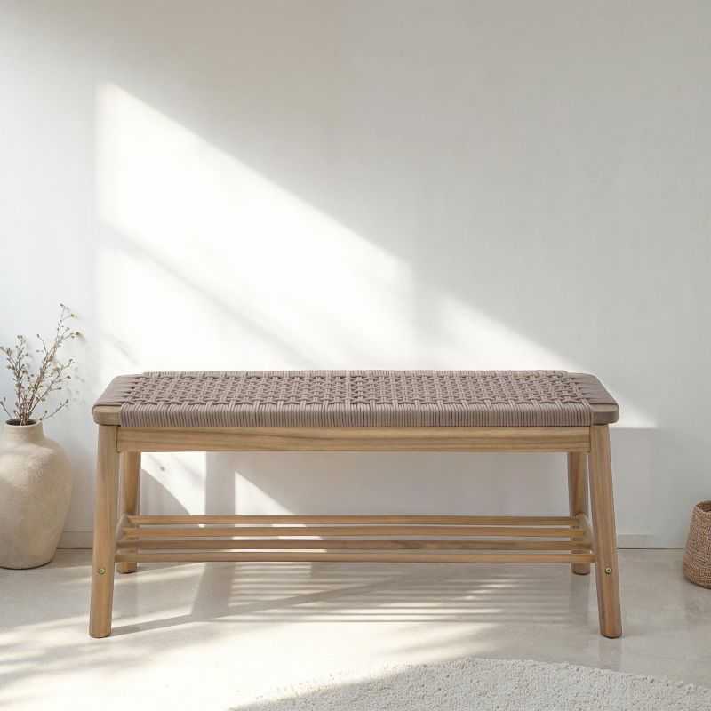 Banc TAVAO en corde marron clair