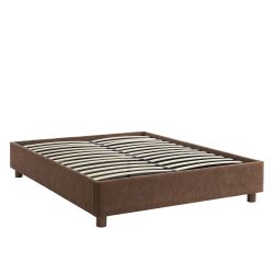 Lit coffre KORALL tissu bouclettes écru 160x200 sommier