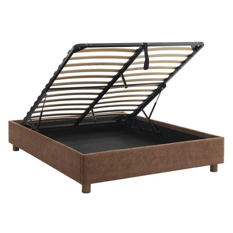 Lit coffre KORALL tissu bouclettes écru 160x200 sommier