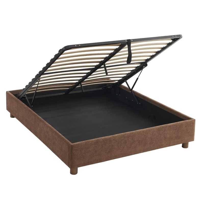 Lit coffre KORALL tissu bouclettes écru 160x200 sommier