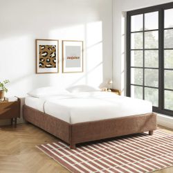 Lit coffre KORALL tissu bouclettes écru 160x200 sommier