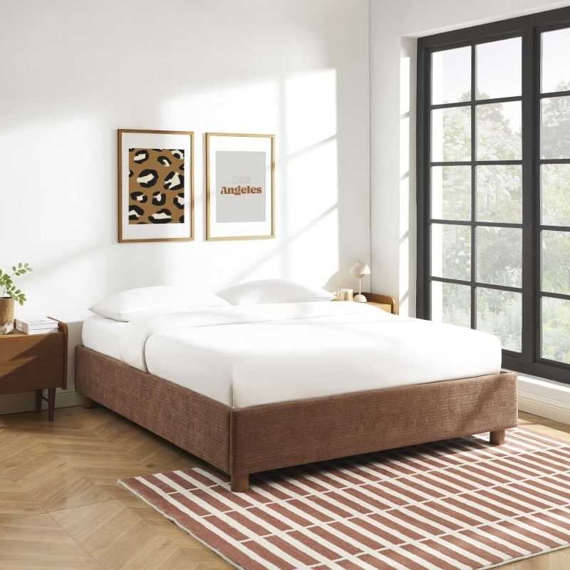 Lit coffre KORALL tissu bouclettes écru 160x200 sommier