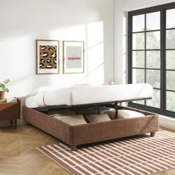 Lit coffre KORALL tissu bouclettes écru 160x200 sommier