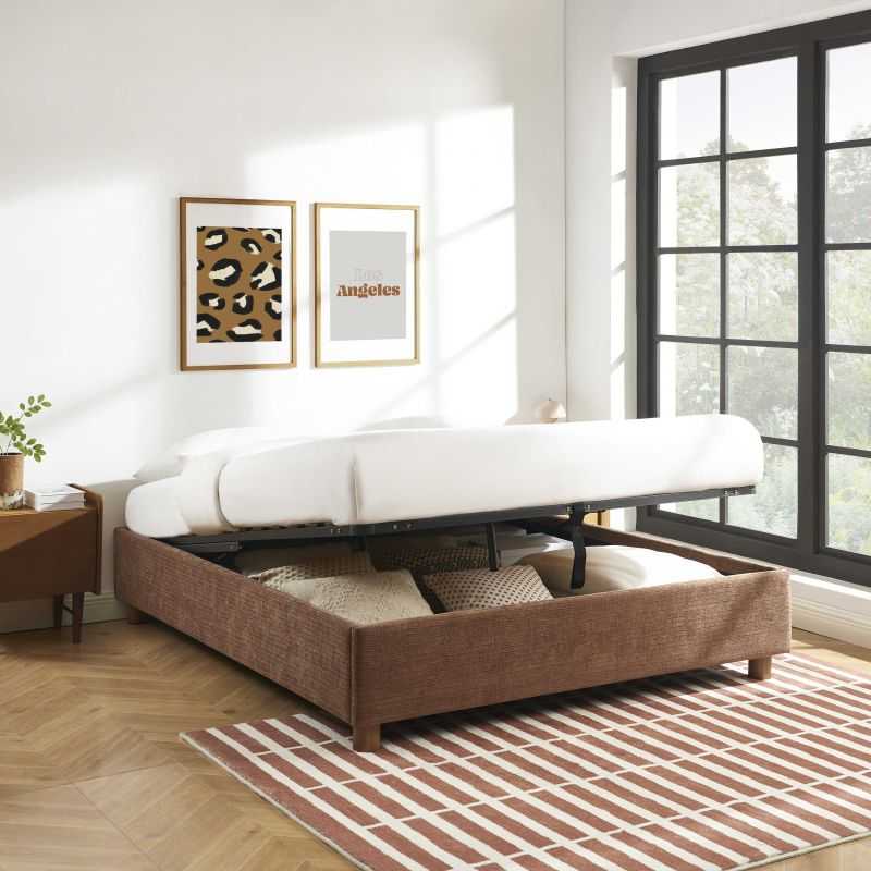 Lit coffre KORALL tissu bouclettes écru 160x200 sommier