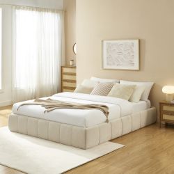 Lit coffre LAVINIA tissu beige 160x200 sommier inclus