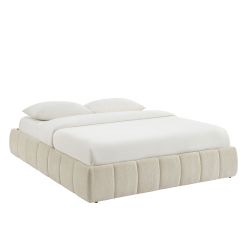 Lit coffre LAVINIA tissu beige 160x200 sommier inclus