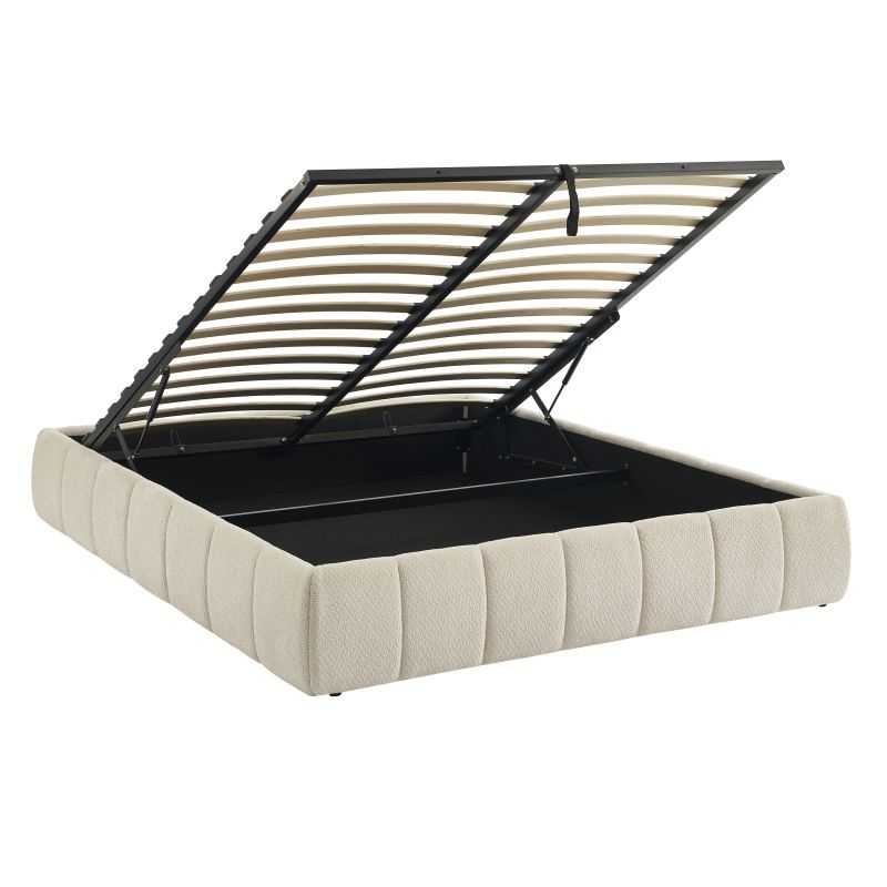 Lit coffre LAVINIA tissu beige 160x200 sommier inclus