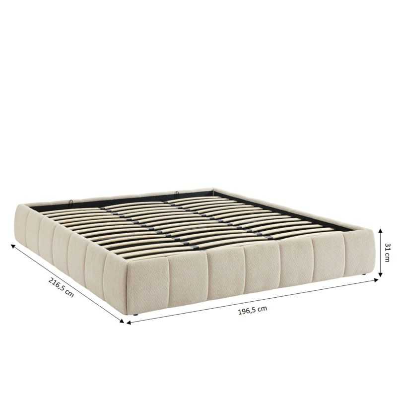 Lit coffre LAVINIA tissu beige 180x200 sommier inclus