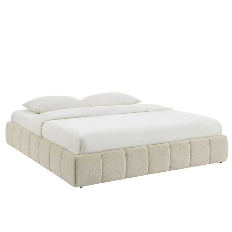 Lit coffre LAVINIA tissu beige 180x200 sommier inclus