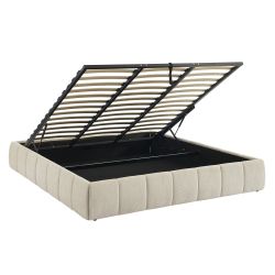 Lit coffre LAVINIA tissu beige 180x200 sommier inclus