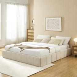 Lit coffre LAVINIA tissu beige 180x200 sommier inclus