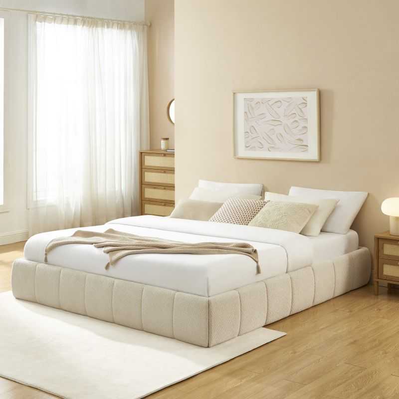 Lit coffre LAVINIA tissu beige 180x200 sommier inclus