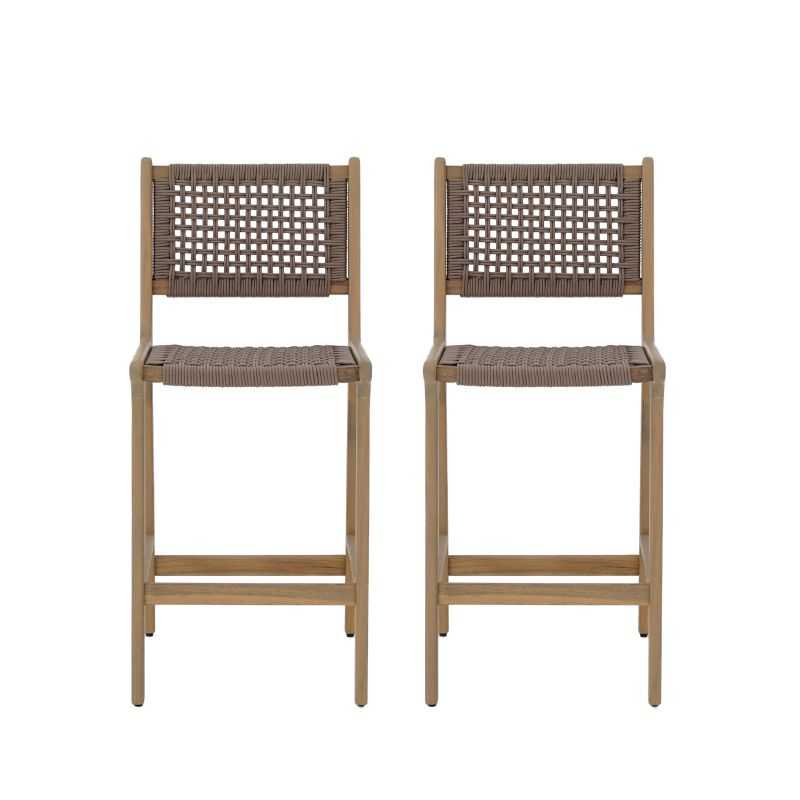 Lot de 2 tabourets de bar KUTA en corde marron clair hauteur d'assise 66 cm