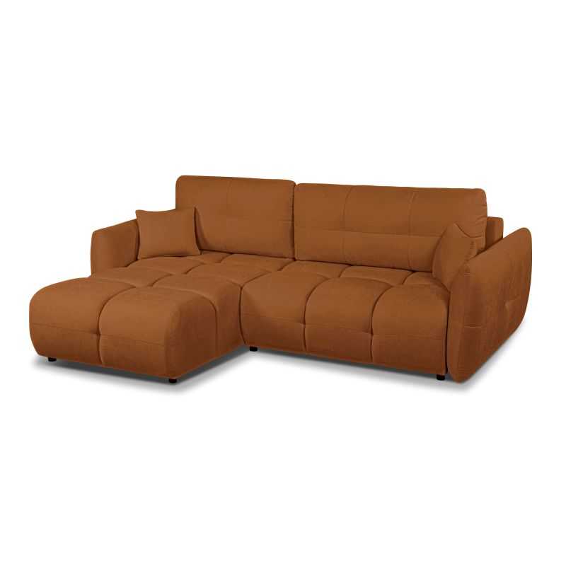 Canapé d'angle convertible et réversible COMO 4 places tissu chenille cognac