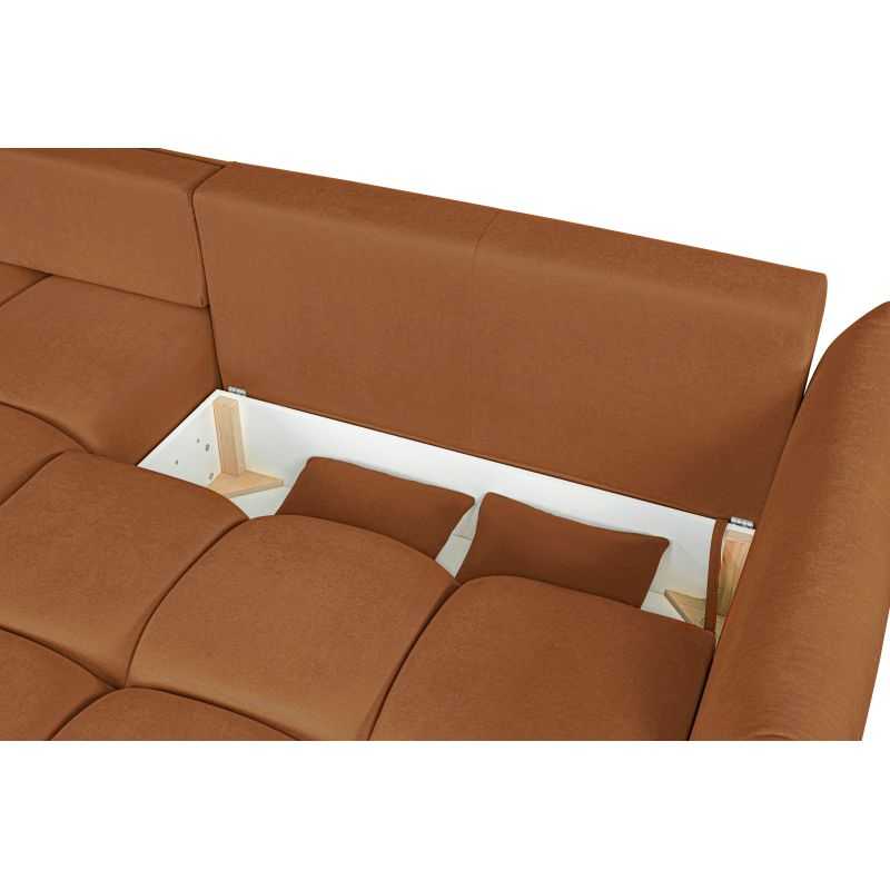 Canapé d'angle convertible et réversible COMO 4 places tissu chenille cognac