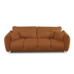 Canapé droit convertible COMO 3 places tissu chenille cognac