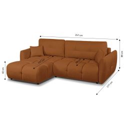 Canapé d'angle convertible et réversible COMO 4 places tissu chenille cognac