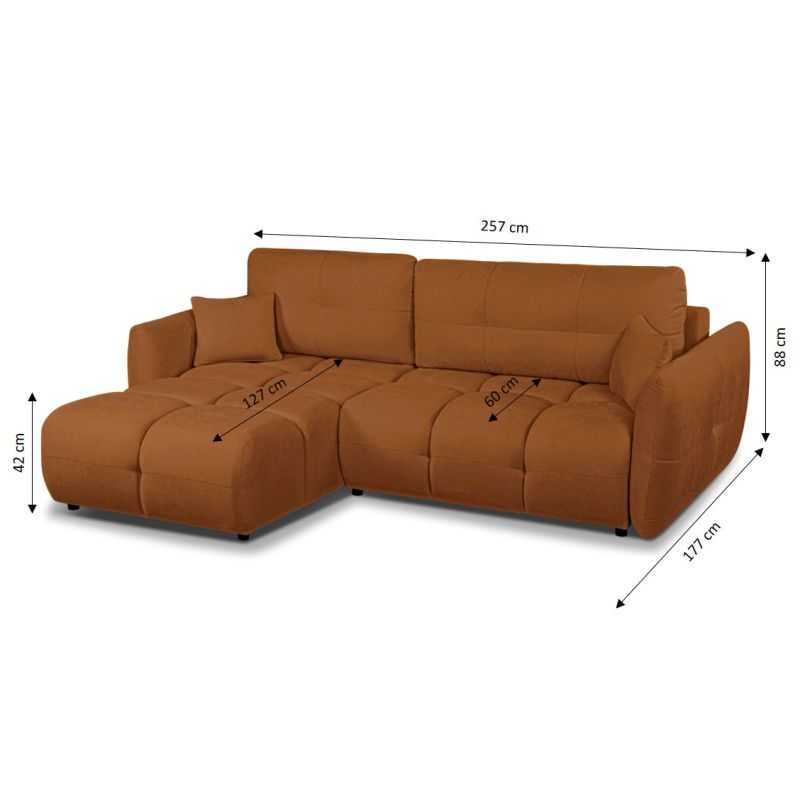 Canapé d'angle convertible et réversible COMO 4 places tissu chenille cognac