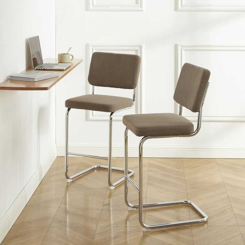 Lot de 2 tabourets mi-hauts JACK velours cotelé grège pied métal