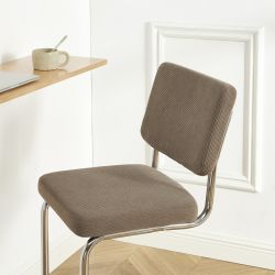 Lot de 2 tabourets mi-hauts JACK velours cotelé grège pied métal