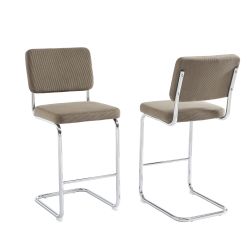 Lot de 2 tabourets mi-hauts JACK velours cotelé grège pied métal